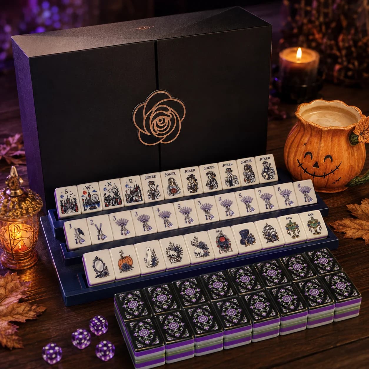 Halloween Dark Romance Mahjong Set, Gothic Skull Joker Cards, Family Party Game Halloween Skeleton Mahjong Tiles