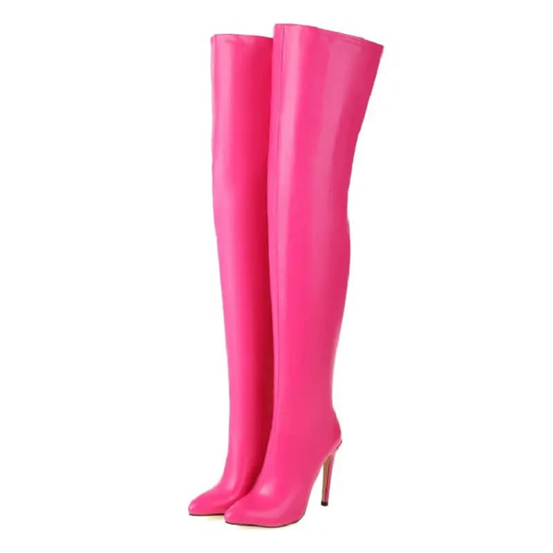 Rose Yellow Color Zipper Back Stripper Thin Heels Overknees Plus Size 48 49 Sexy Womens Over-the-knee Thigh High Stretch Boots