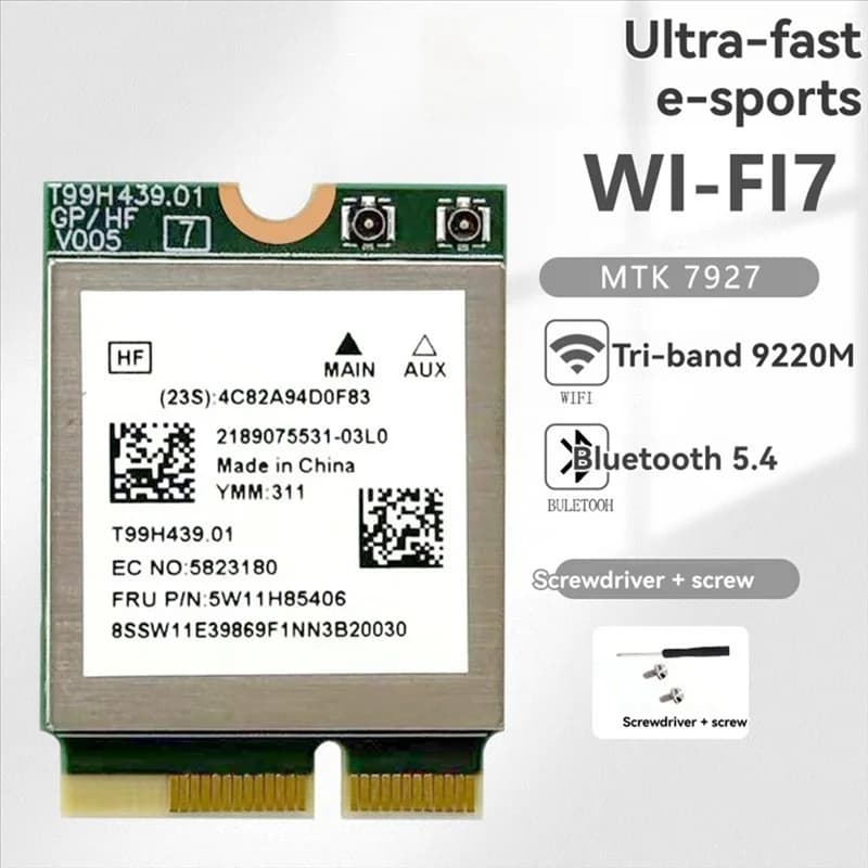 Scheda ELECT-Gigabit MT7927 Wifi7 9220M + antenna 10DB Scheda Wifi wireless Tri-Band 2.4G/5G/6G con rete modulo BT5.4