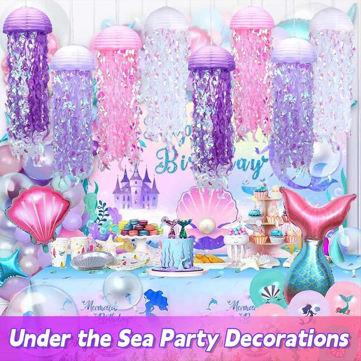 AA83 Paper Lanterns Set, 8Pcs Jellyfish Decorations for Under the Sea Partys Decorations Supplies, Jellyfish Lanterns