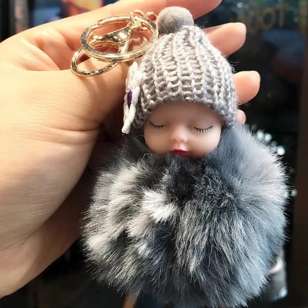 Portachiavi con Pompom a Forma di Bambino Dormiente, Ciondolo Morbido in Peluche per Auto, Regalo per Donne e Ragazze