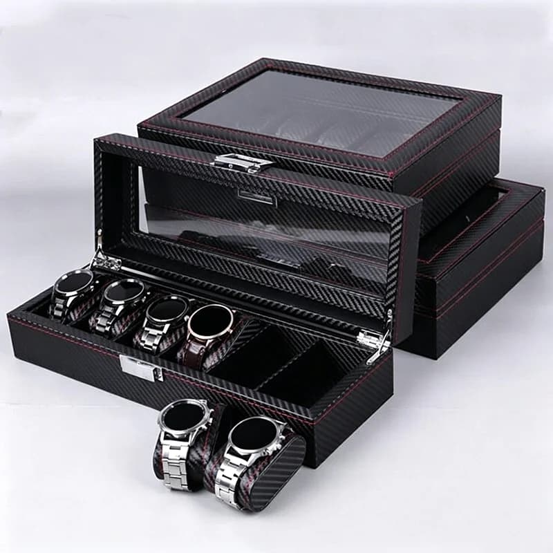 6/12 Slots Watch Organizer Box Storage Box Jewelry Box for Travel Watches Carbon Fiber Display Multi-Purpose Box for Display