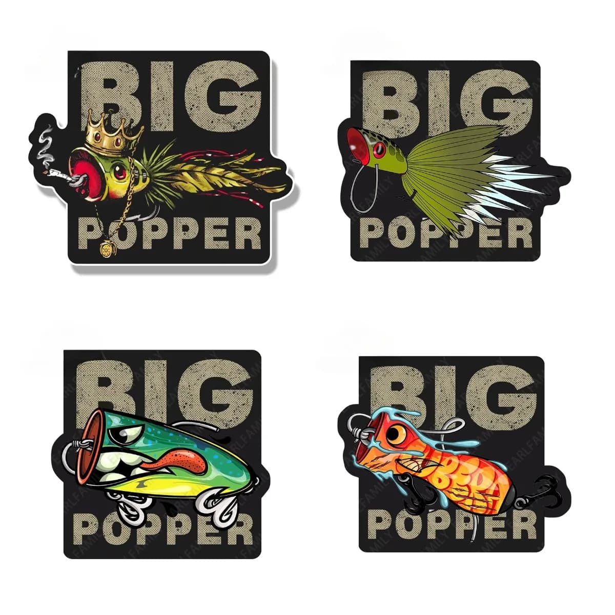 Wall sticker for fishing bait Big Popper classic design for equipment box, toolbox, boat decal, car stickers Popper King cartoons