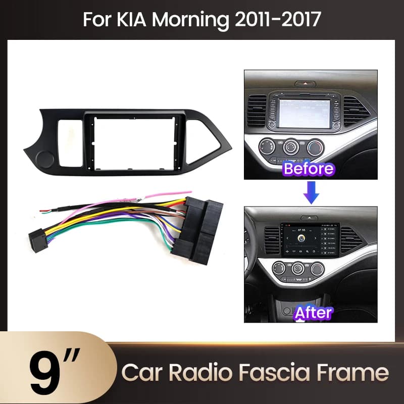 MEKEDE autoradio intelligente da 9 pollici con telaio in plastica adatto per Kia Morning News 2011-2017 L set di cavi per telaio del pannello radio per auto