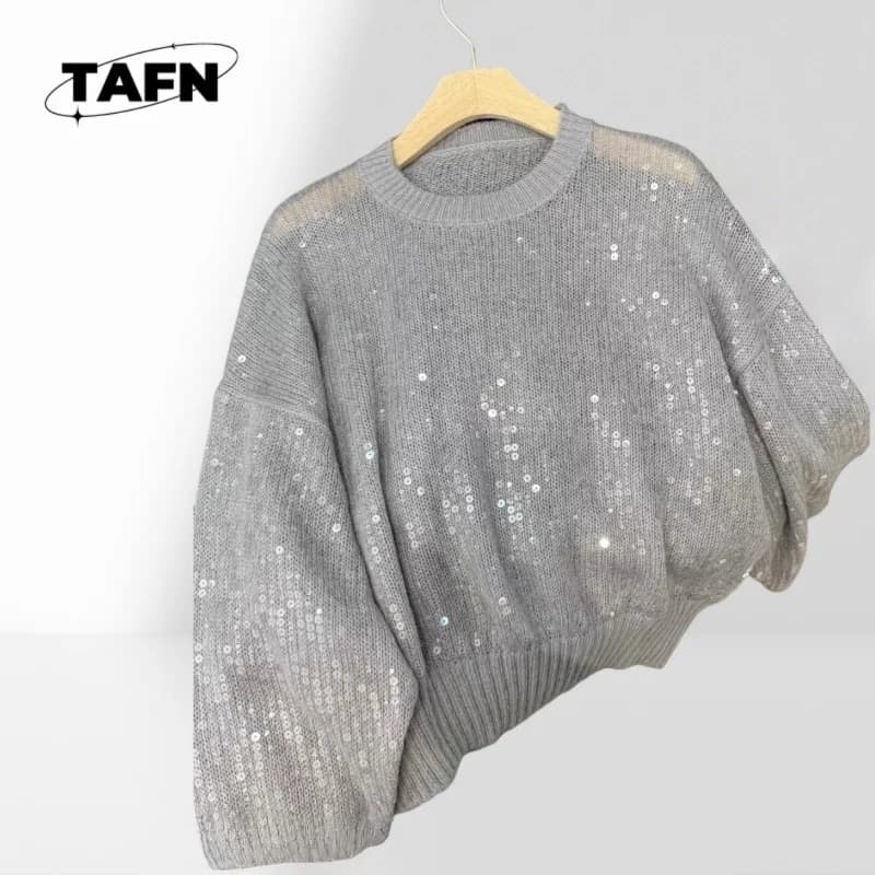 Pullover per l'industria pesante con paillettes Top 50% lana Haima 14% lana 36% nylon maglione dolcevita accogliente per le donne per la stagione fredda AI0955
