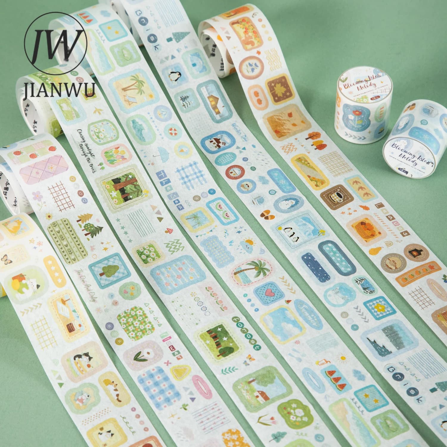 JIANWU Flower Island Melodies Series Vintage Floral Landscape Material Collage Washi Tape Creative Junk Journal Stationery