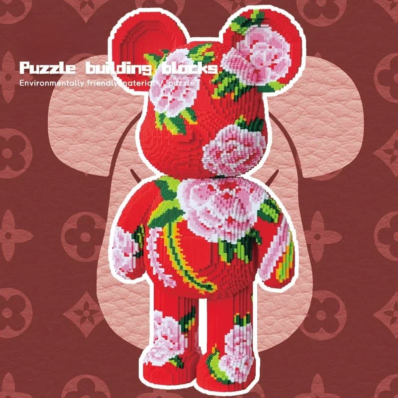 87Cm Huge Characteristic Flower Padded Jacket Bear Granules Building Block Children's Educational Toys Assembled Gift Ornament