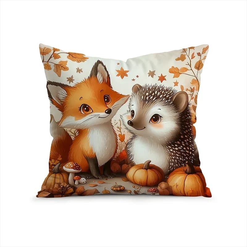 Fodera per cuscino con motivo autunnale con simpatici animali, con cerniera e rimovibile, lavabile, per divano, camera da letto e auto