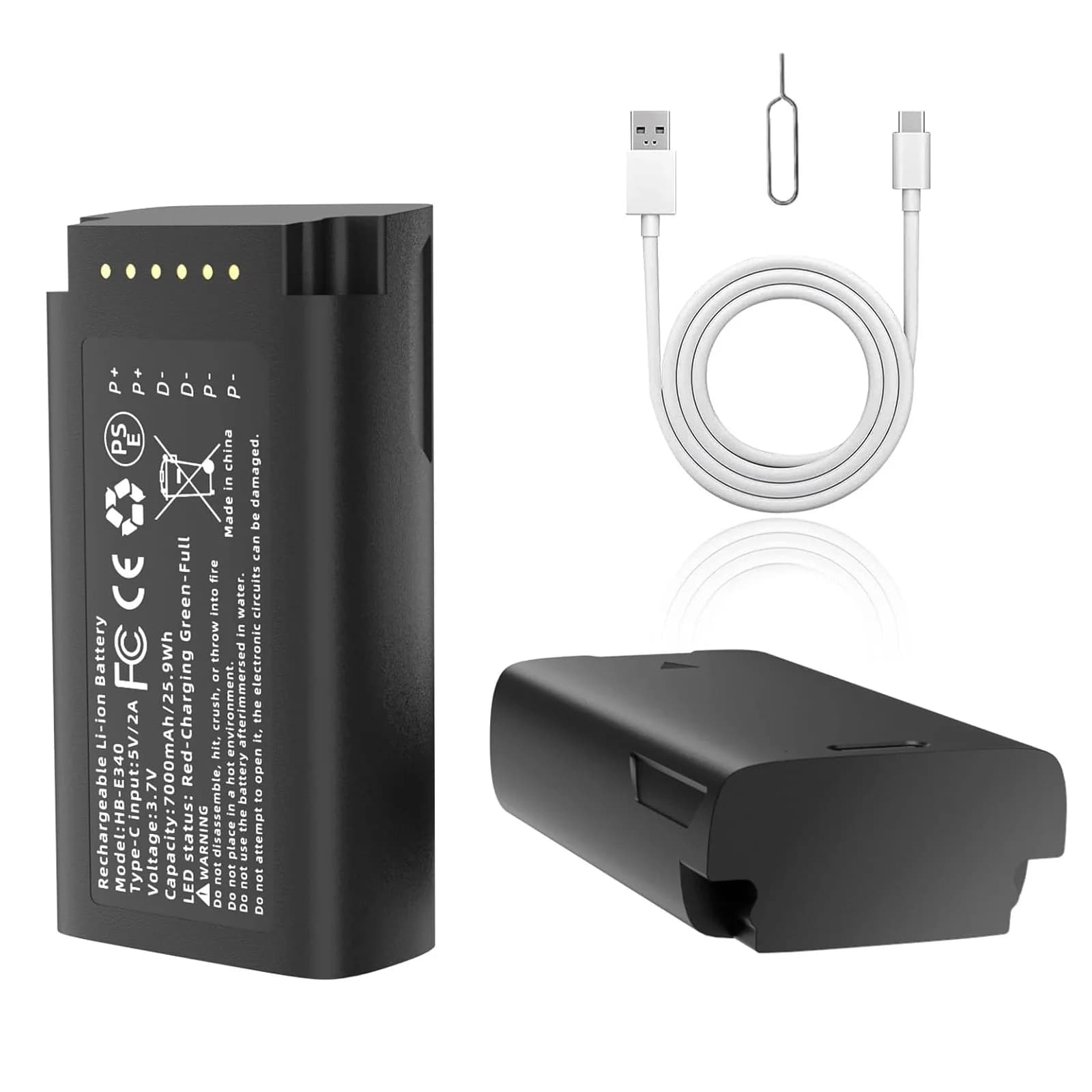 Batteria ricaricabile agli ioni di litio da 3,7 V 25,9 Wh 7000 mAh con ricarica rapida Type-C e cavo incluso, compatibile con il videocitofono eufy E340