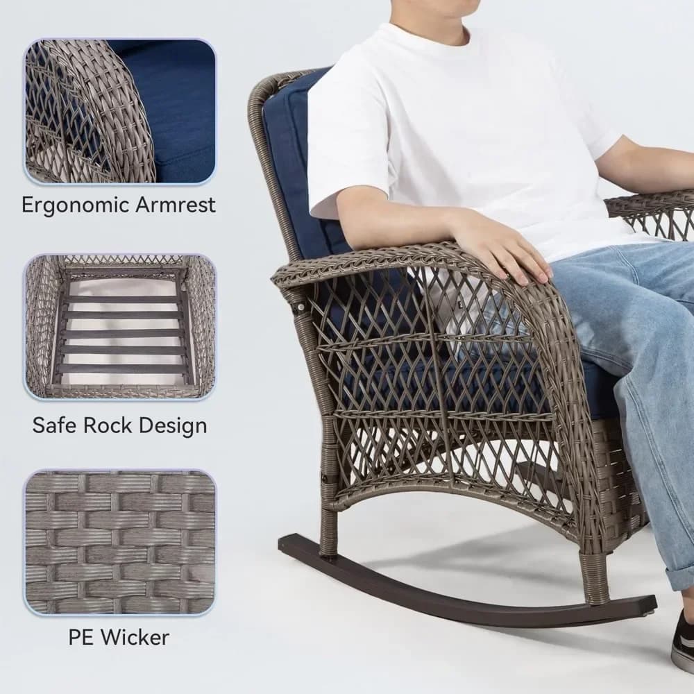 All-Weather Outdoor Rocker Chair with Safe Rocking Design and Premium Fabric Cushions
