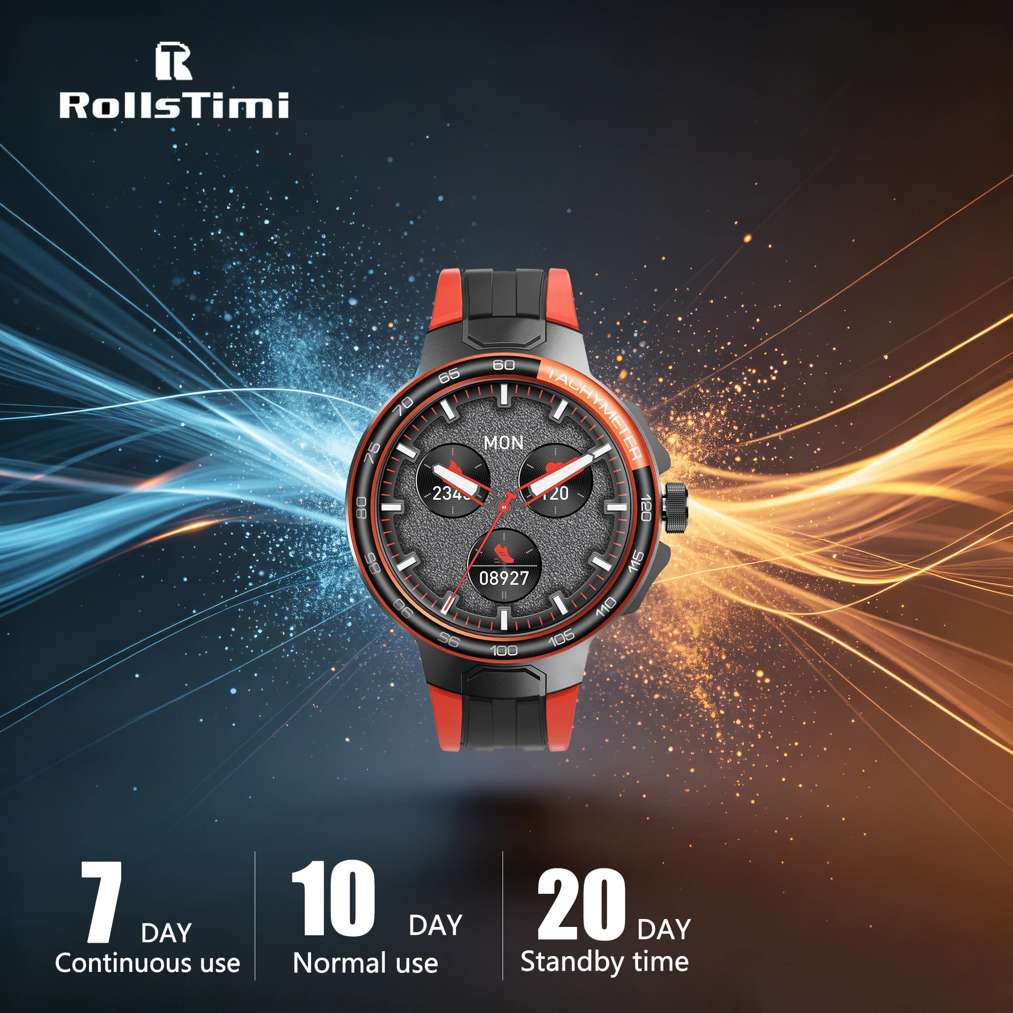 RollsTimi unisex fashion smart watch 1.55inch IPS Bluetooth call IP67 heart rate/sleep monitoring alarm clock music sports watch
