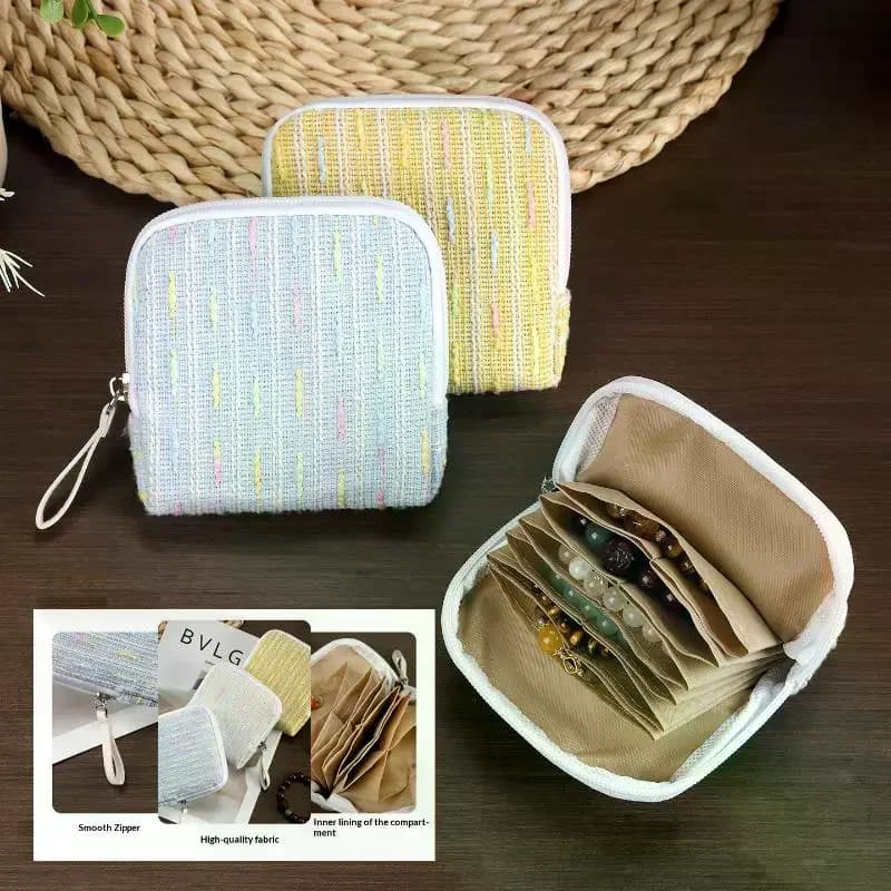 Borsa Portagioie Portatile Multistrato con Cerniera e Nappa per Bracciali, Anelli, Orecchini e Collane - Custodia Espositiva per Gioielli