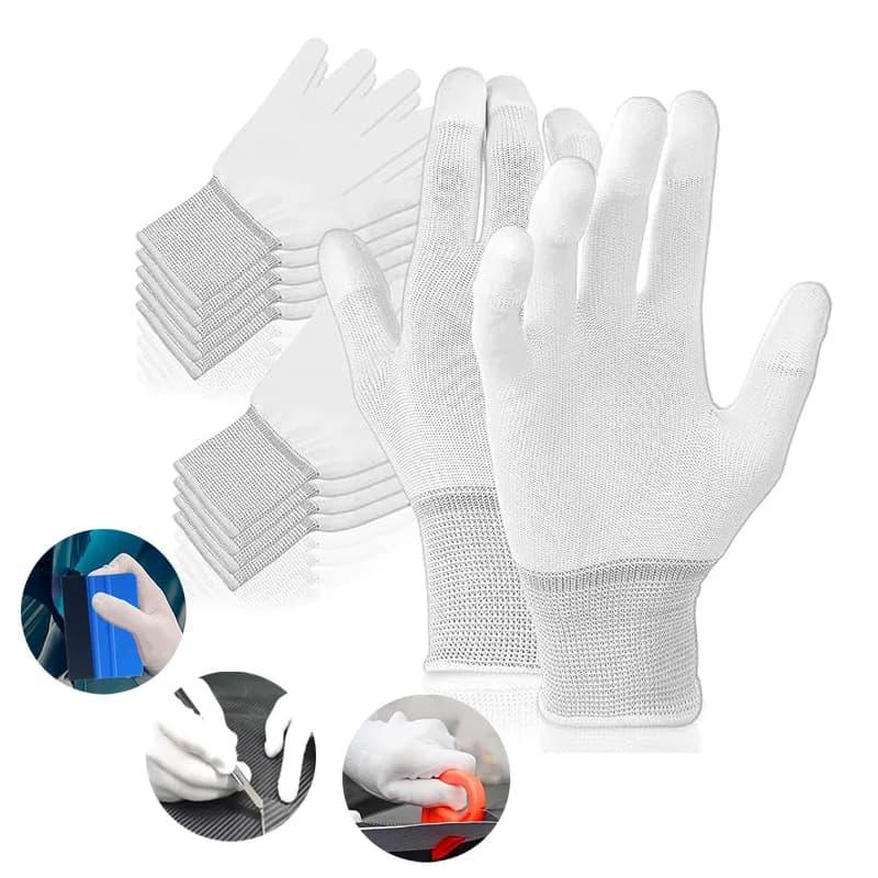 Guanti avvolgenti in vinile per auto Guanti antistatici con punta delle dita rivestiti in nylon PU Guanti da lavoro per tinta per finestre senza polvere Strumenti per l'installazione della pellicola