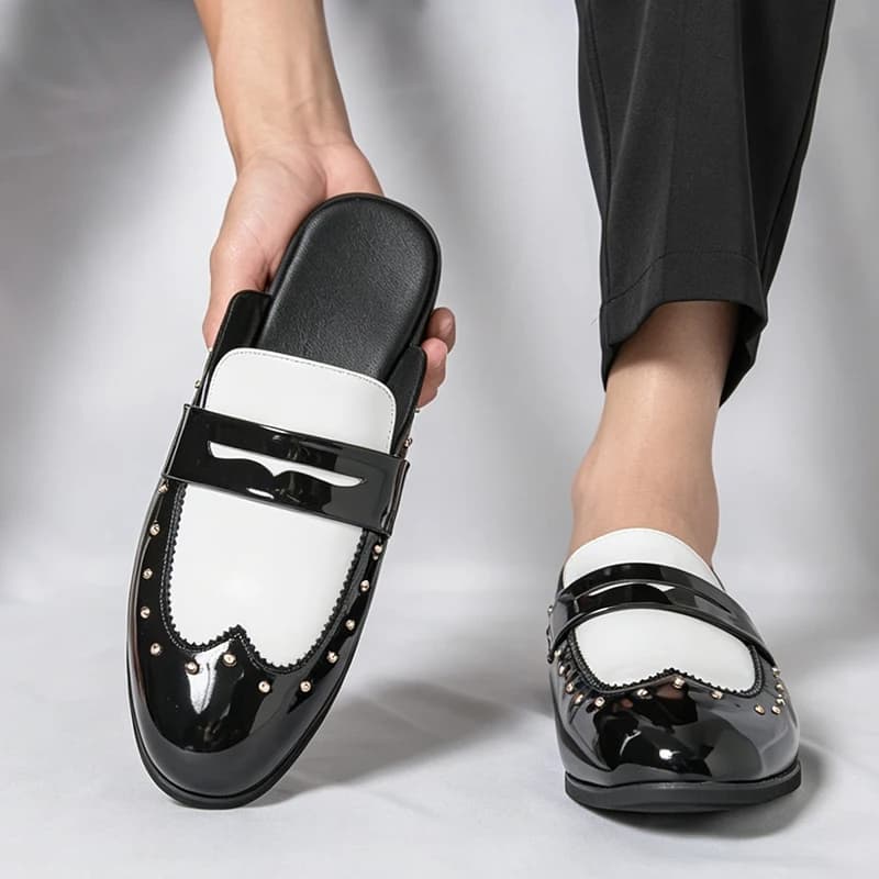 Designer Men Women Penny Loafers Slip-On Business Slippers Mules Dress Shoes for Gentleman Patchwork Formal Glossy Half Shoes