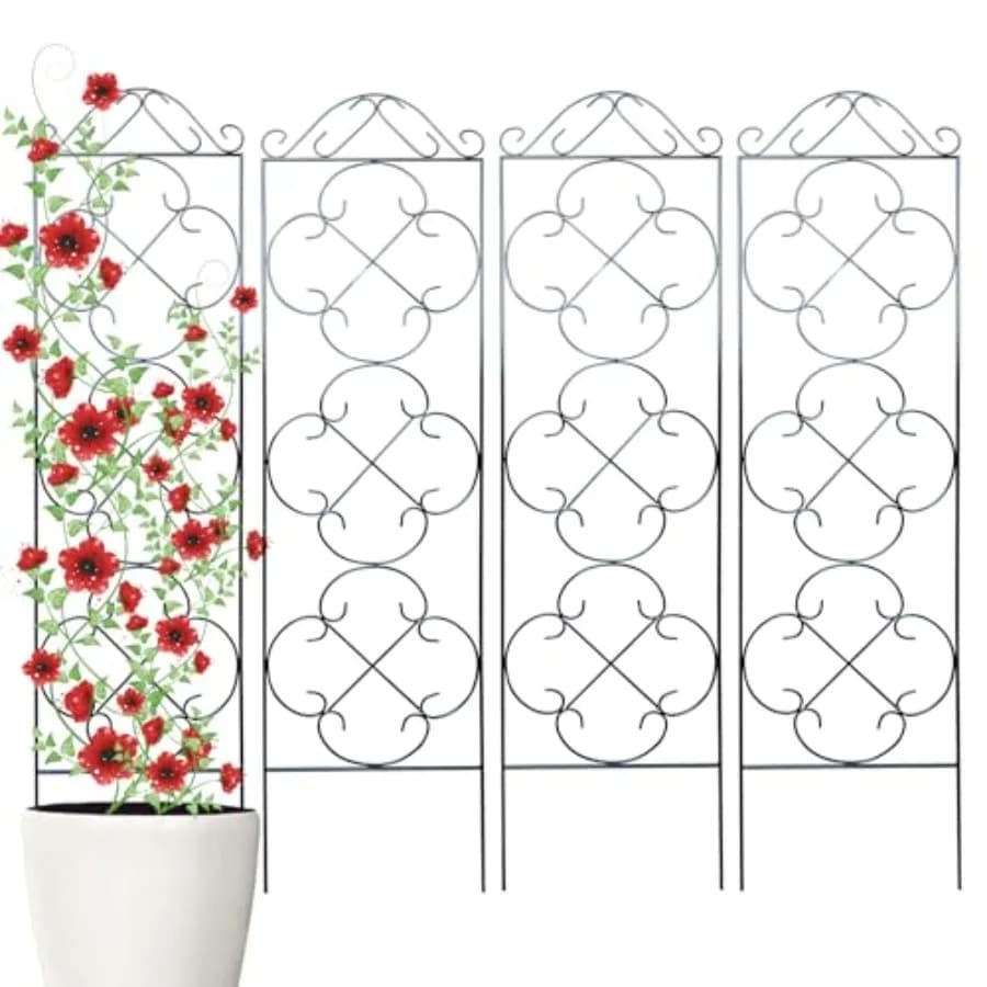 Traliccio da giardino per piante rampicanti, confezione da 4, traliccio in metallo da 48" x 12,5" per piante in vaso, supporto per piante resistente alla ruggine per interni