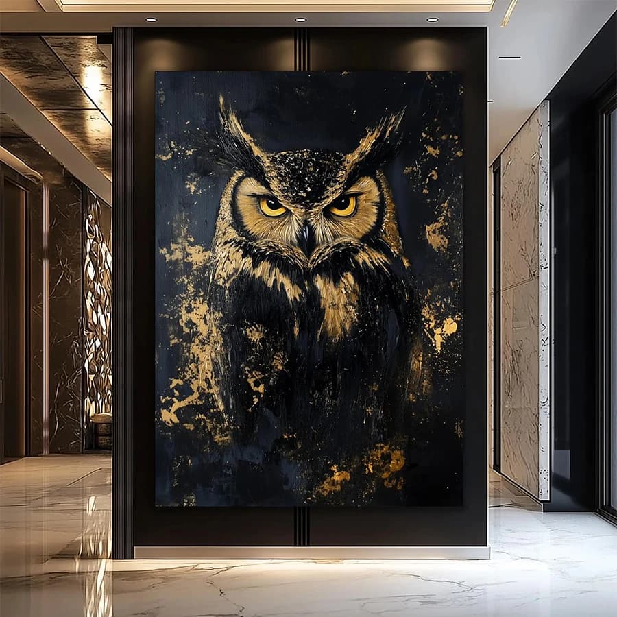 Diamond Painting Kit New Modern Abstract Art Black Gold Owl Diamond Cross Stitch Embroidery Mosaic Painting Adult Home Decor