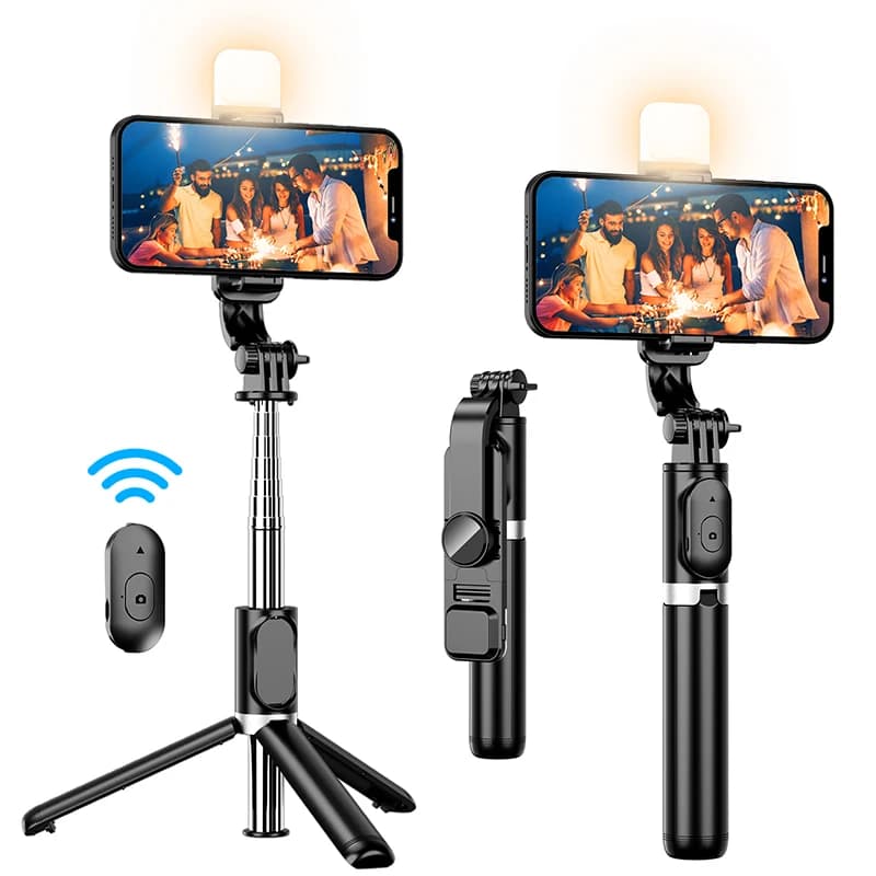 Treppiede portatile per selfie stick, telecomando wireless Bluetooth estensibile, supporto per treppiede per smartphone portatile per telefono Android Ios