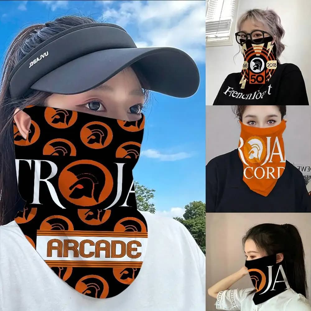 Trojan Records Logo Ice Silk Sunscreen Face Mask Multifunctional Neck Gaiter for Outdoor Riding Hiking Fishing