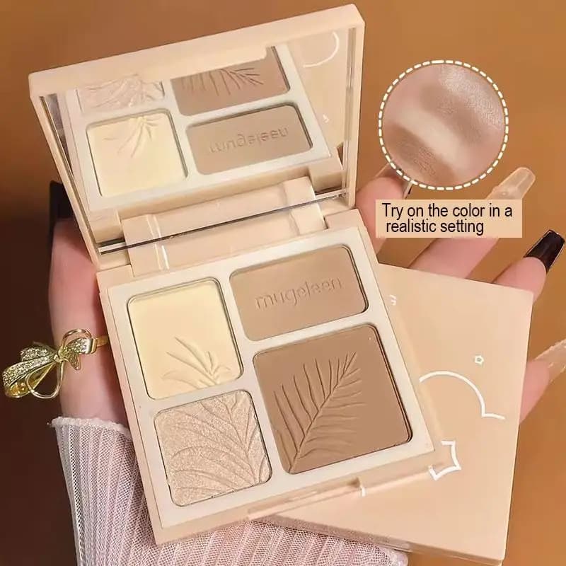 Palette Contouring 4 Colori: Illuminante, Opaco e Shimmer per Naso e Viso - Trucco Naturale Stereoscopico e Ombretto
