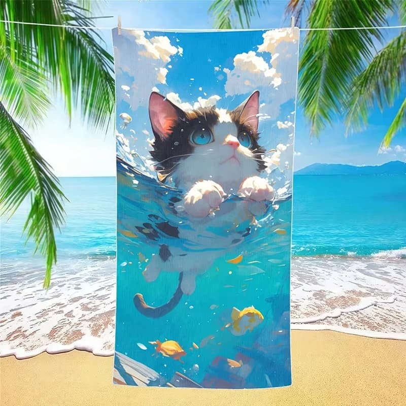 Asciugamano da spiaggia Floating Kitty Ocean Scene, protezione solare, antivento, per piscina, campeggio, viaggi