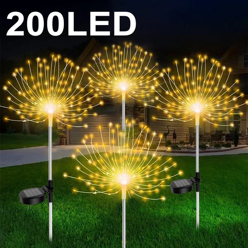Lampada da giardino per fuochi d'artificio impermeabile a energia solare da 200 LED per esterni, decorazione per patio, percorso, giardino