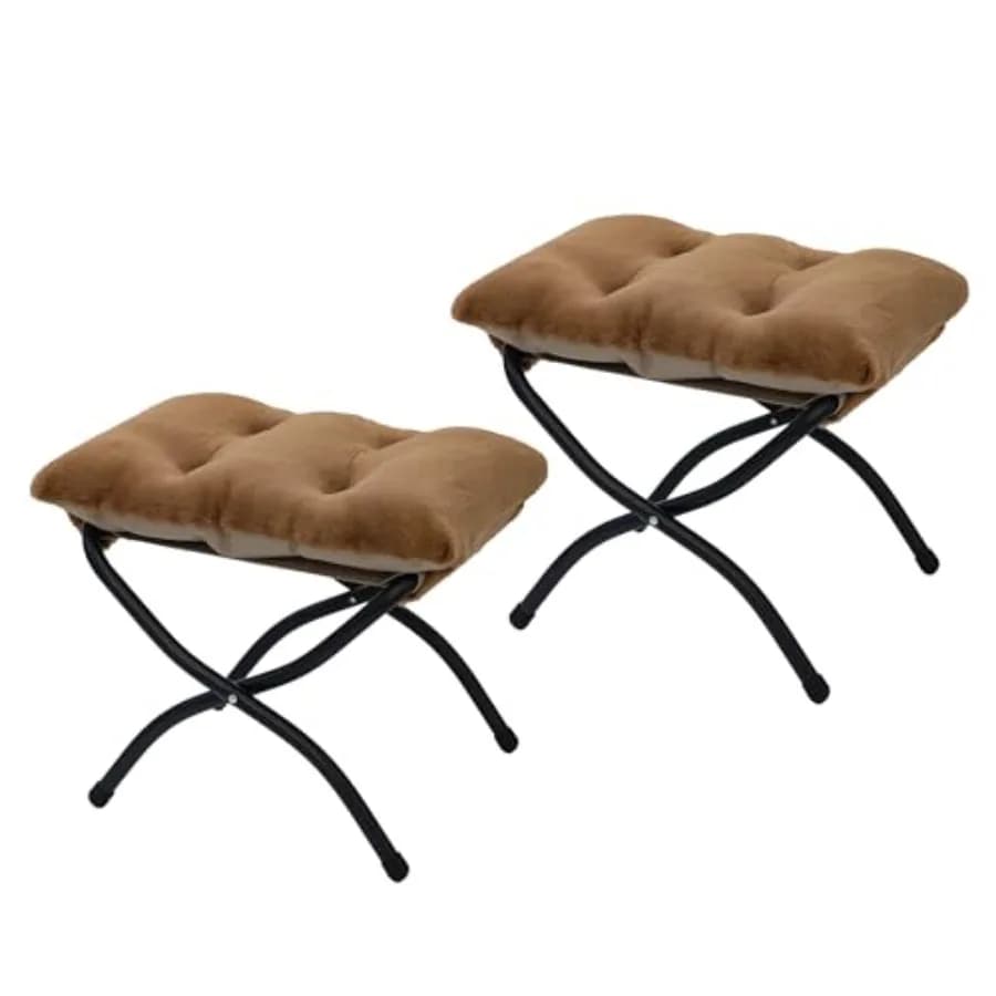 Set di 2 Pouf Pieghevoli da 15 Pollici, Poggiapiedi Pieghevole, Sgabello Piccolo per Divano, Poggiapiedi Richiudibile per Divano