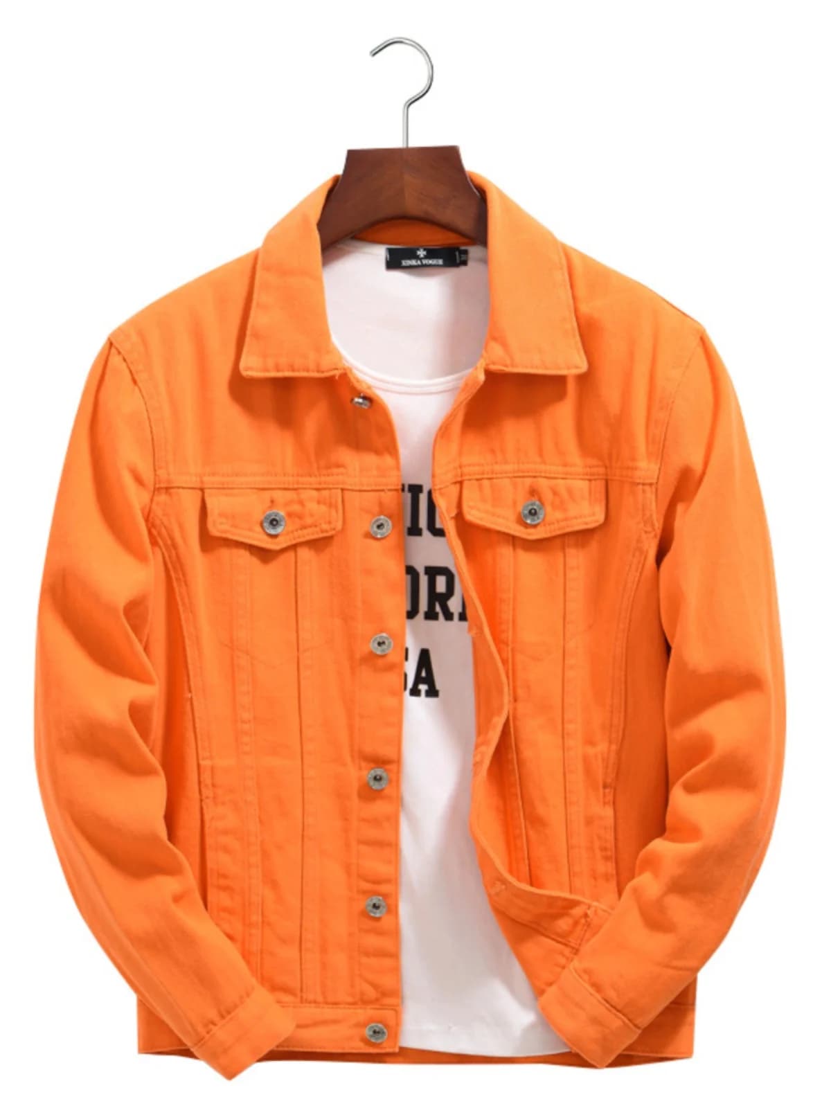 Men's Pure Color Lapel Denim Jacket Outerwear Slim Fit Youth Fashion Long Sleeve Zipper Closure Windproof Autumn Outerwear