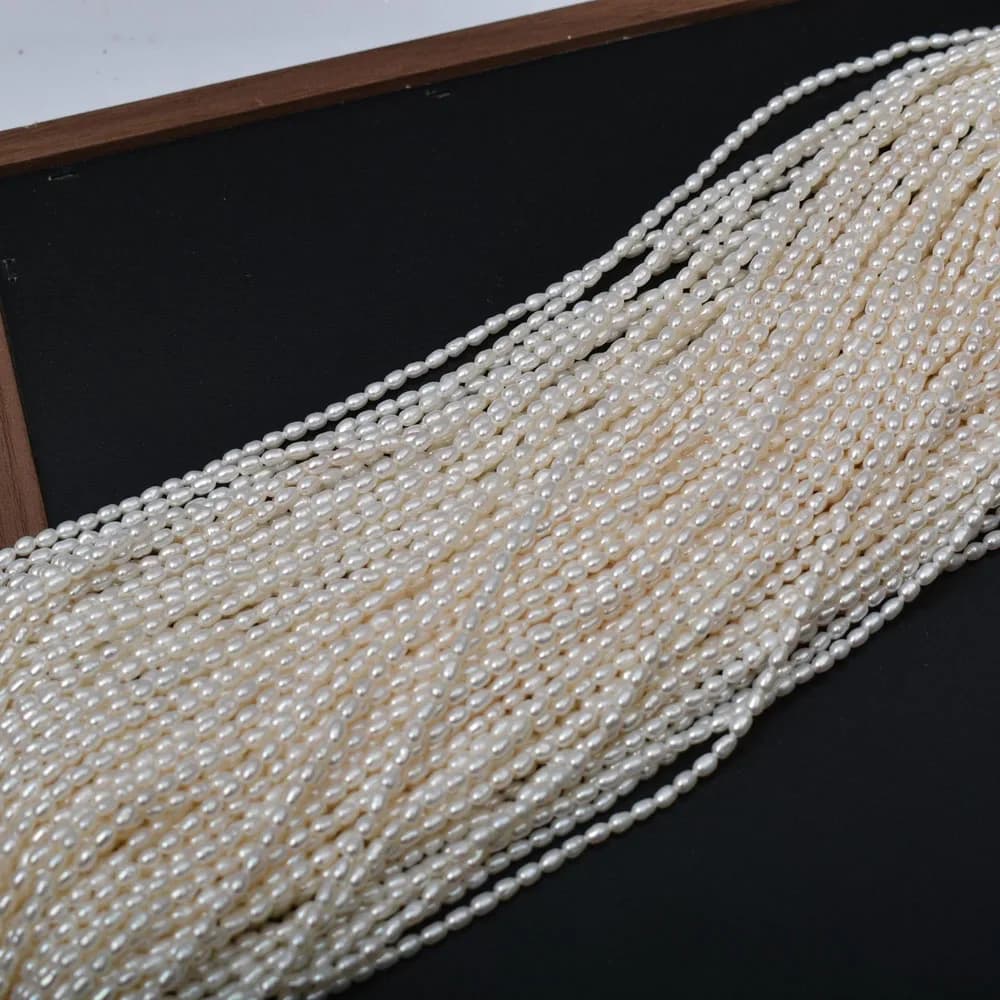 Perle d'acqua dolce naturali Perline a forma di riso lucido da 2,5-3 mm per la creazione di gioielli fai-da-te - Accessori per bracciali e collane