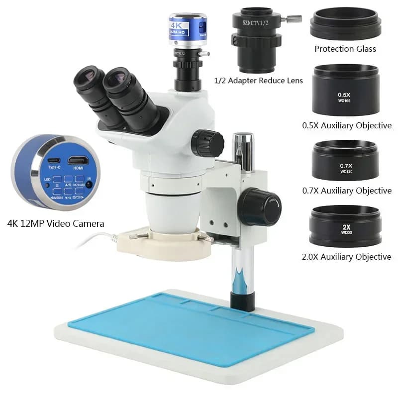 Riparazione di telefoni industriali Valutazione dei gioielli 6.7X45X 3.35X Zoom Simul Focale Microscopio stereo Trinoculare 2K 4K HDMI USB 55MP Fotocamera