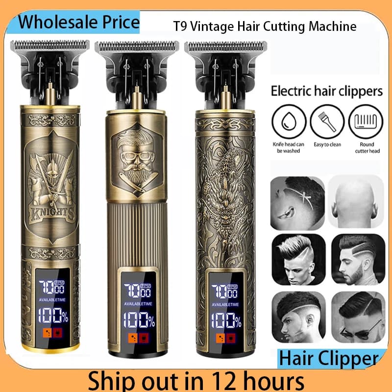 T9 Vintage Hair Clipper Portable Hair Cutting Machine USB Fast Charging Shaver Barber Cordless Hair Trimmer For Men's Barbe