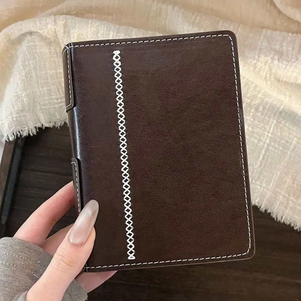 Simple Retro Brown Loose-leaf Notebook A7 DIY Scrapbook Travel Journal PU Leather Diary Book Student Use