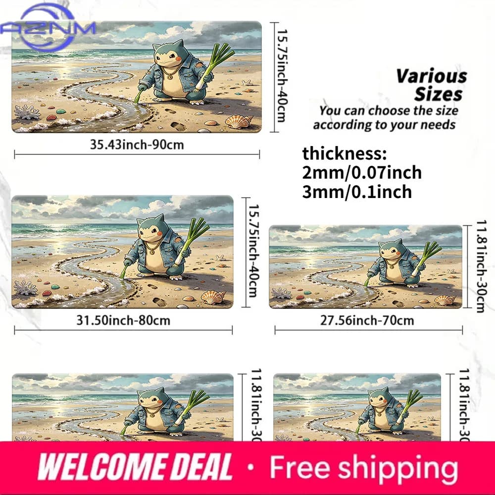Tappetino da scrivania da gioco Snorlax Denim Jacket Beach, tappetino per mouse lavabile antiscivolo