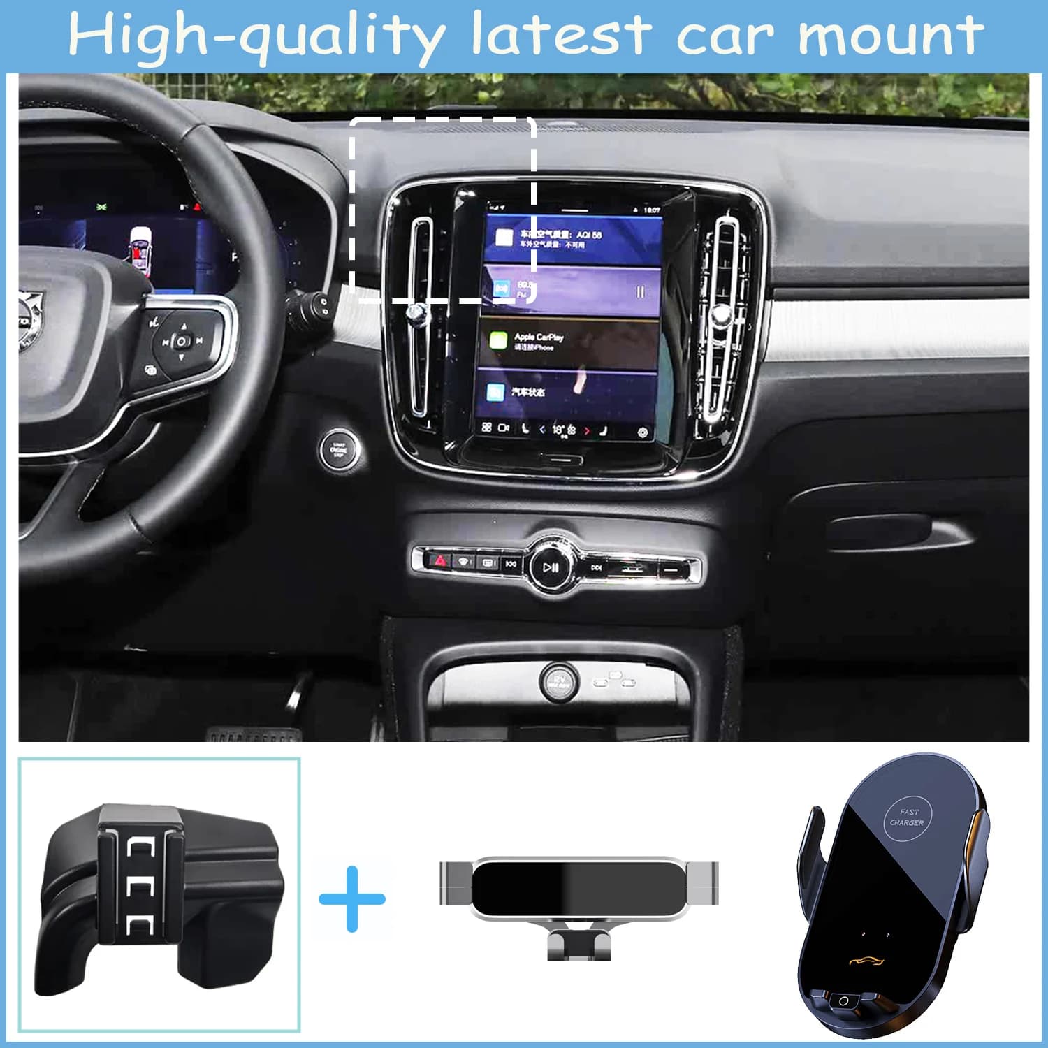 For Volov XC40 XC 40 2020-2022 2023 2024 Car Phone Holder Wireless Charging Bracket Base Gravity Stand Phone Mount Accessories