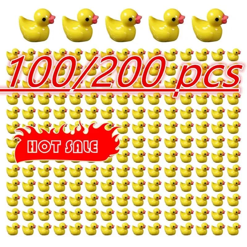 100/200pcs Yellow Duck Ornament Miniature Figures Multicolour Tiny Duck Resin Handicraft Micro Fairy Landscape Decoration DIY