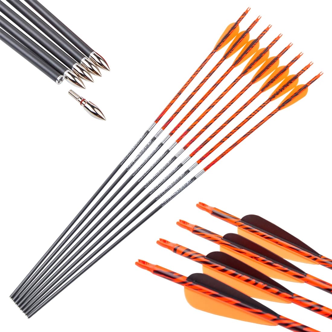Archery Pure Carbon Arrows 300 340 400 Spine ID 6.2 30 Inch Length Compound Recurve Bow Hunting And Shooting 12Pcs