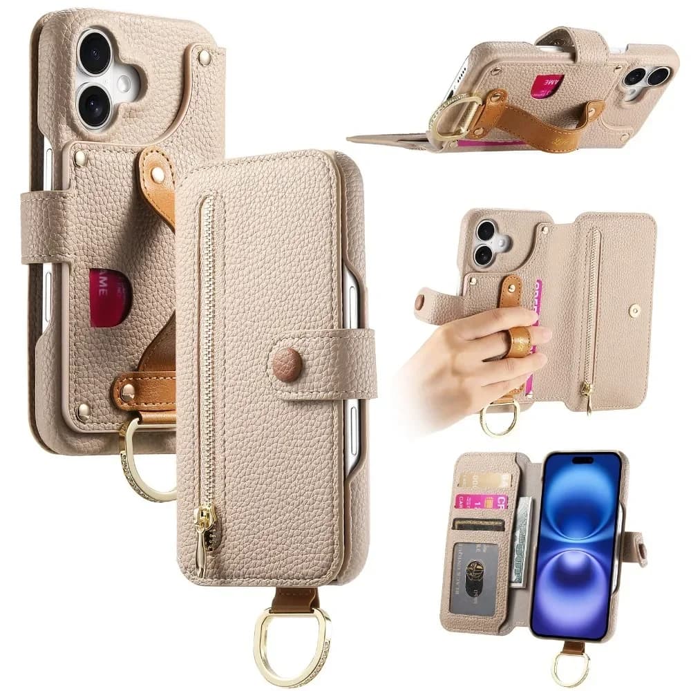 Custodia per telefono con supporto per slot per schede con anello per cinturino da polso per iPhone 16 SE 15 14 Plus 13 12 11 Pro Max XS XR SE 2022 2022 7 8