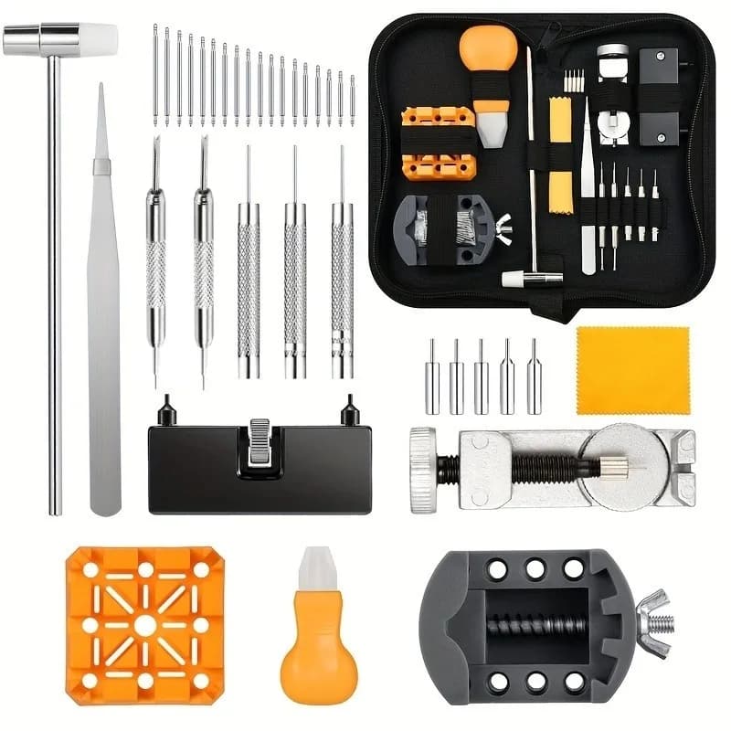Kit di riparazione per orologi da 72 pezzi con strumento di sostituzione della batteria, strumenti professionali per la rimozione dei collegamenti e la regolazione della fascia, 18 dimensioni di perni della fascia