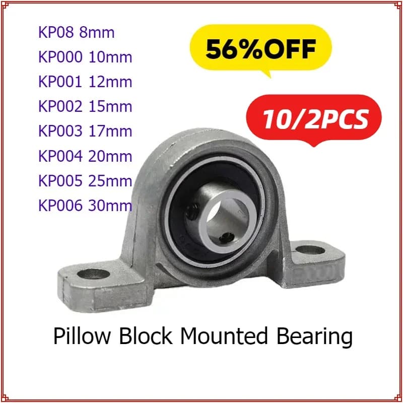 10/2pcs Zinc Alloy Diameter 8mm 10mm 12mm 17mm Bore Ball Bearing Pillow Block Mounted Support KP08 KP000 KP001 kp003 kp005 kp006