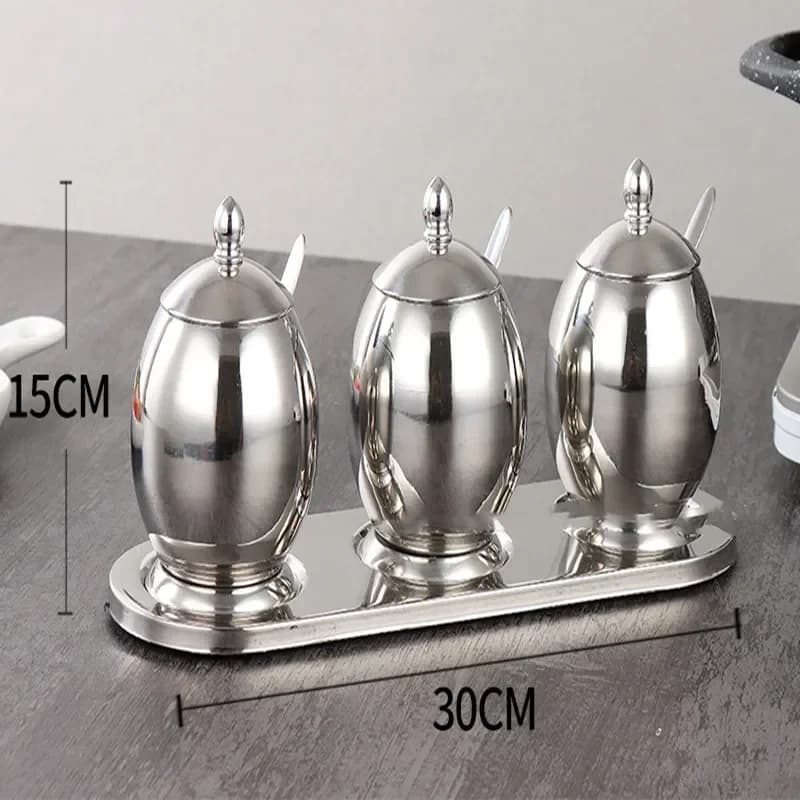 Set di barattoli per condimenti in acciaio inossidabile con cucchiaio contenitore per spezie contenitore per condimenti con Base girevole Set di contenitori per sale accessori per cucina