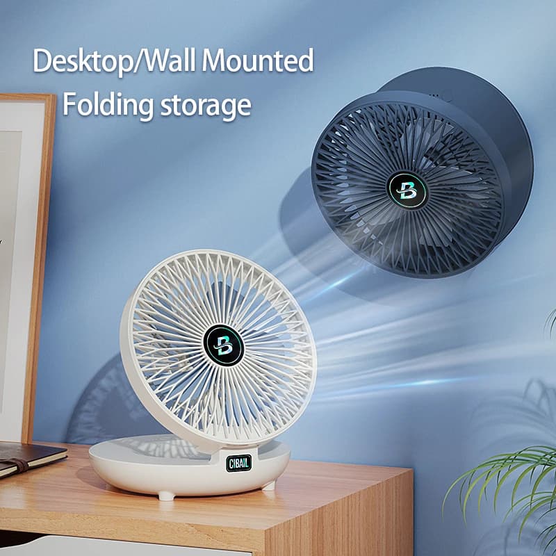 Ventilatore regolabile a tre velocità Ricarica USB Dormitorio domestico Grande vento Desktop Mini ventilatore elettrico portatile Pieghevole Comodo spazio di archiviazione