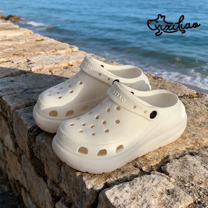 XIXITIAO Women's sandals Summer solid color Simple Soft platform Bottom Home Slides EVA Dry Wedges Beach Sandals Home Slippers