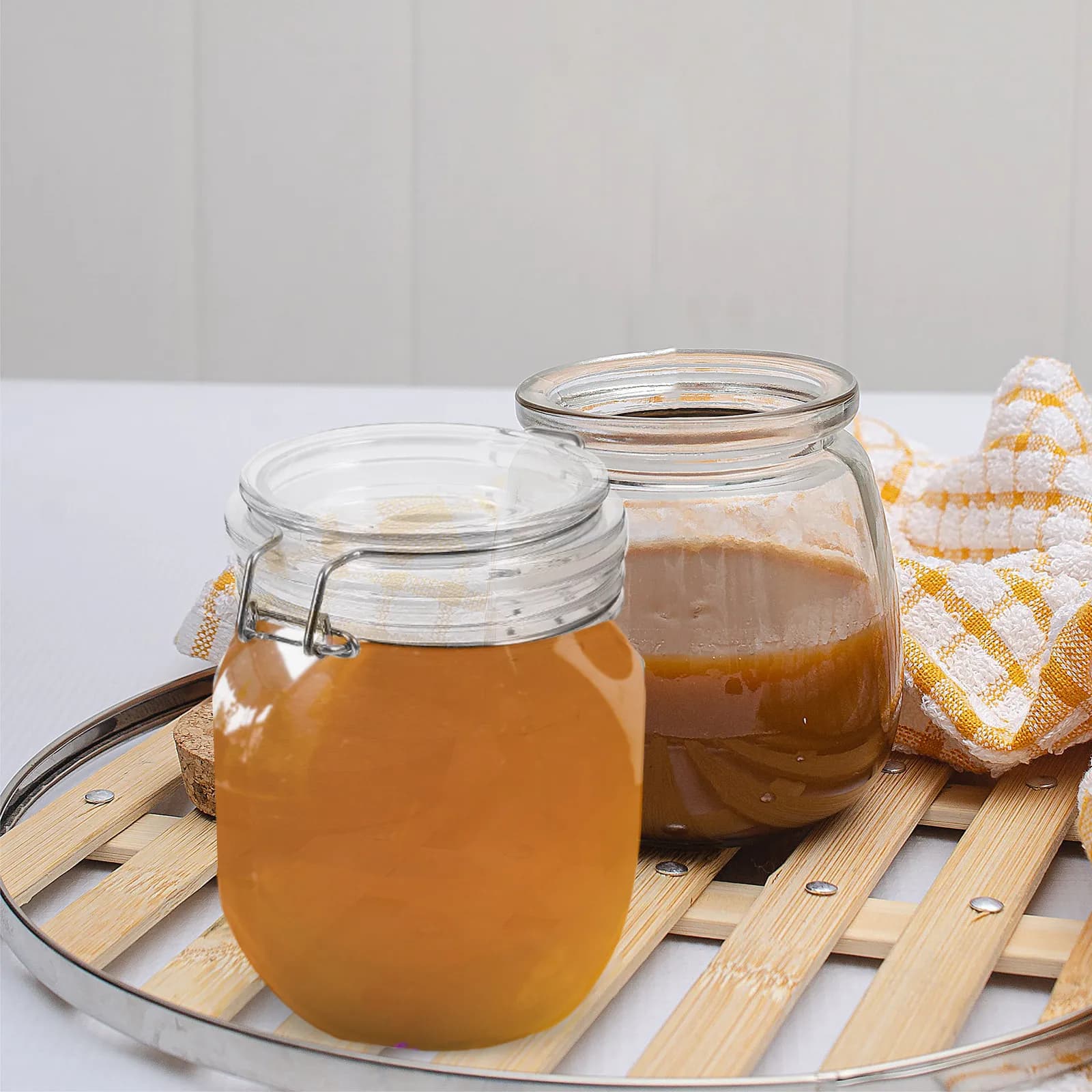 Honey Jar Transparent Food Grade Glass Container with Sealed Lid Ideal for Honey Syrup Sugar Salt Storage Modern Kitchen