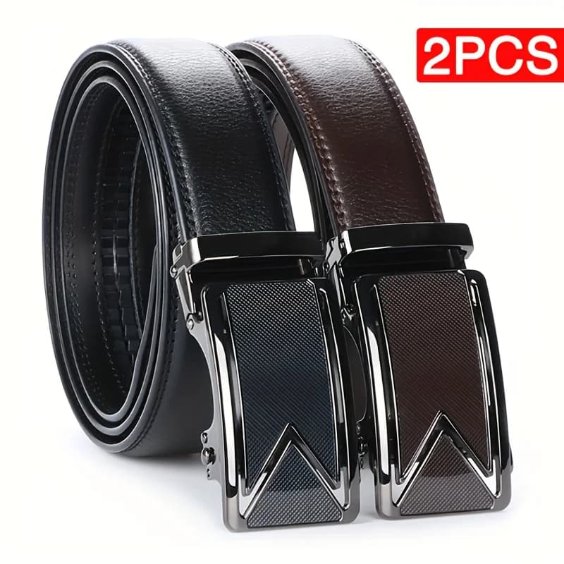 Cintura da Uomo in Pelle di Vacchetta con Fibbia Automatica, Taglie Grandi 105-140 150 160 170cm, per Abiti Eleganti e Casual, Progettata per Persone Alte e Robuste