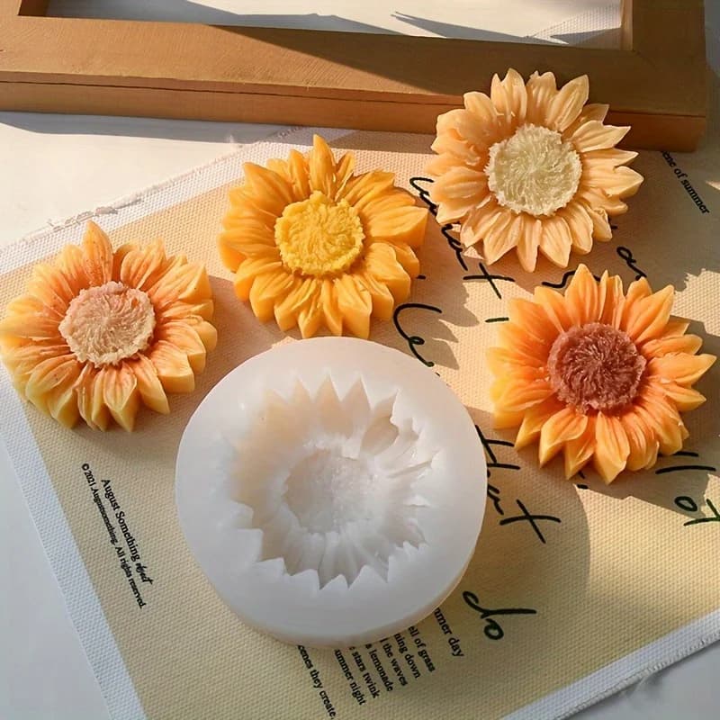 Stampo in Silicone 3D a Forma di Girasole per Candele e Saponi - Design Floreale Giallo e Bianco Durevole per Aromaterapia e Decorazione Fai-da-Te