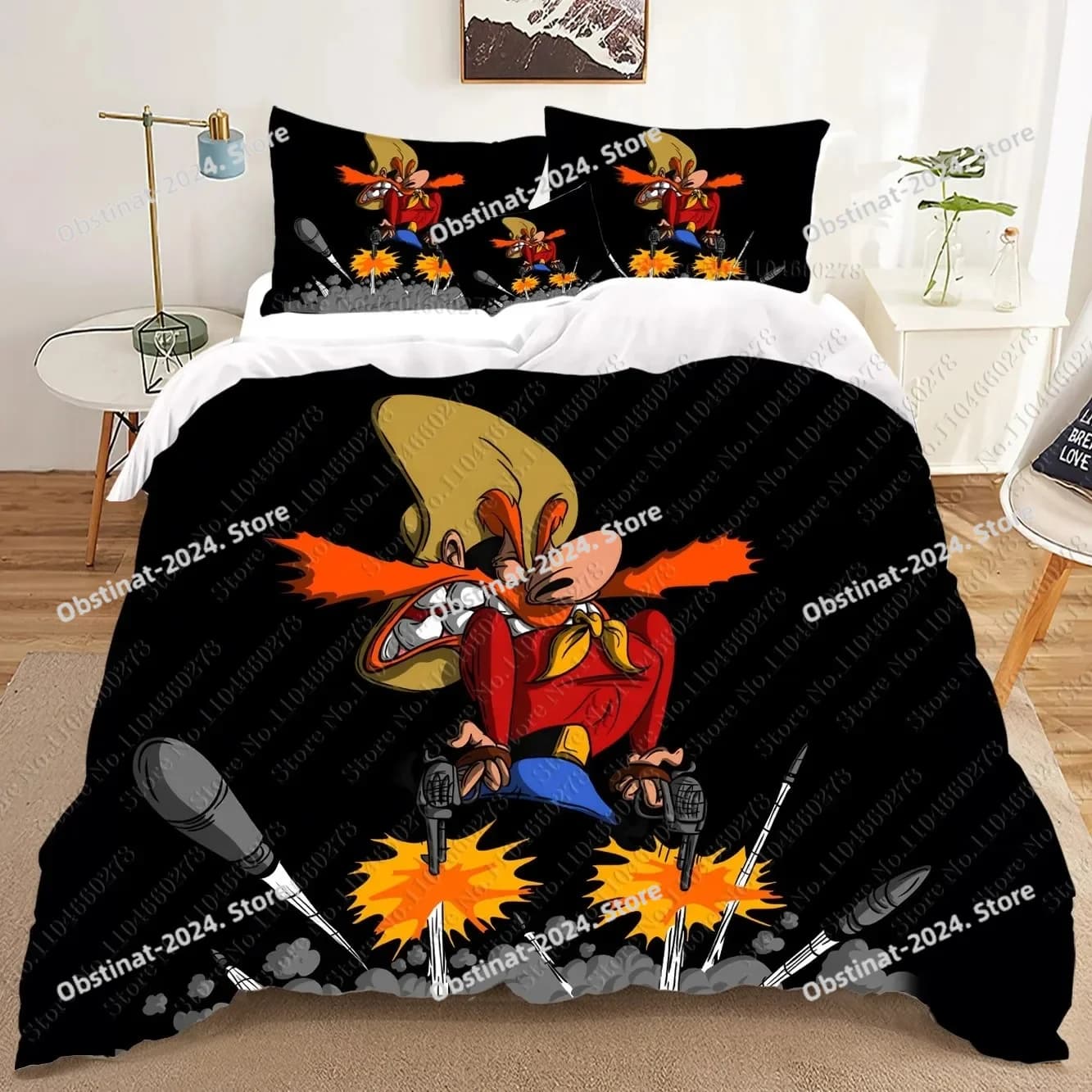 Yosemite Sam Home Anime Set biancheria da letto 3D Set letto stampato Copripiumino Lenzuolo Federa Letto Copripiumino morbido Full Queen King Size