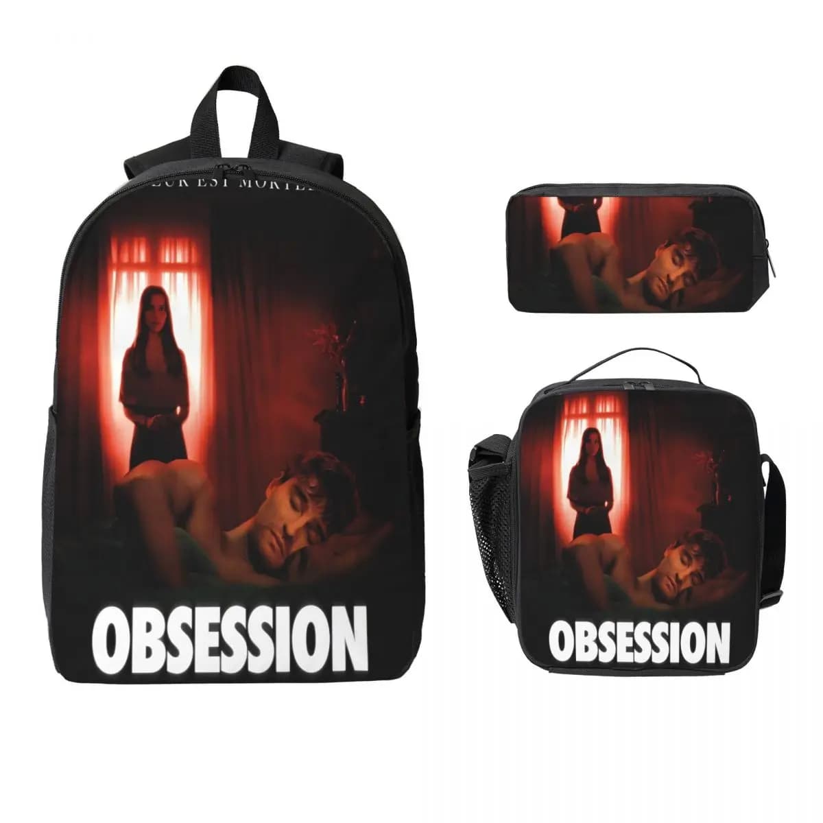 3Pcs Obsession 2026 Backpack Set for Girls Boys Pencil Boxes Bookbag Sets with Lunch Box For Primary School Students Knapsack