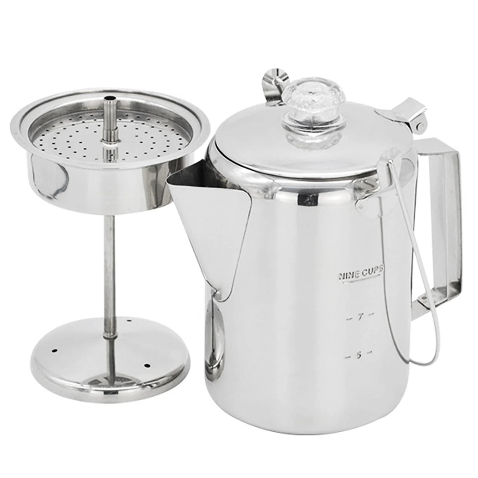 Caffettiera da esterno da 1,2 litri con percolatore in acciaio inossidabile da 9 tazze per la cucina di casa da campeggio