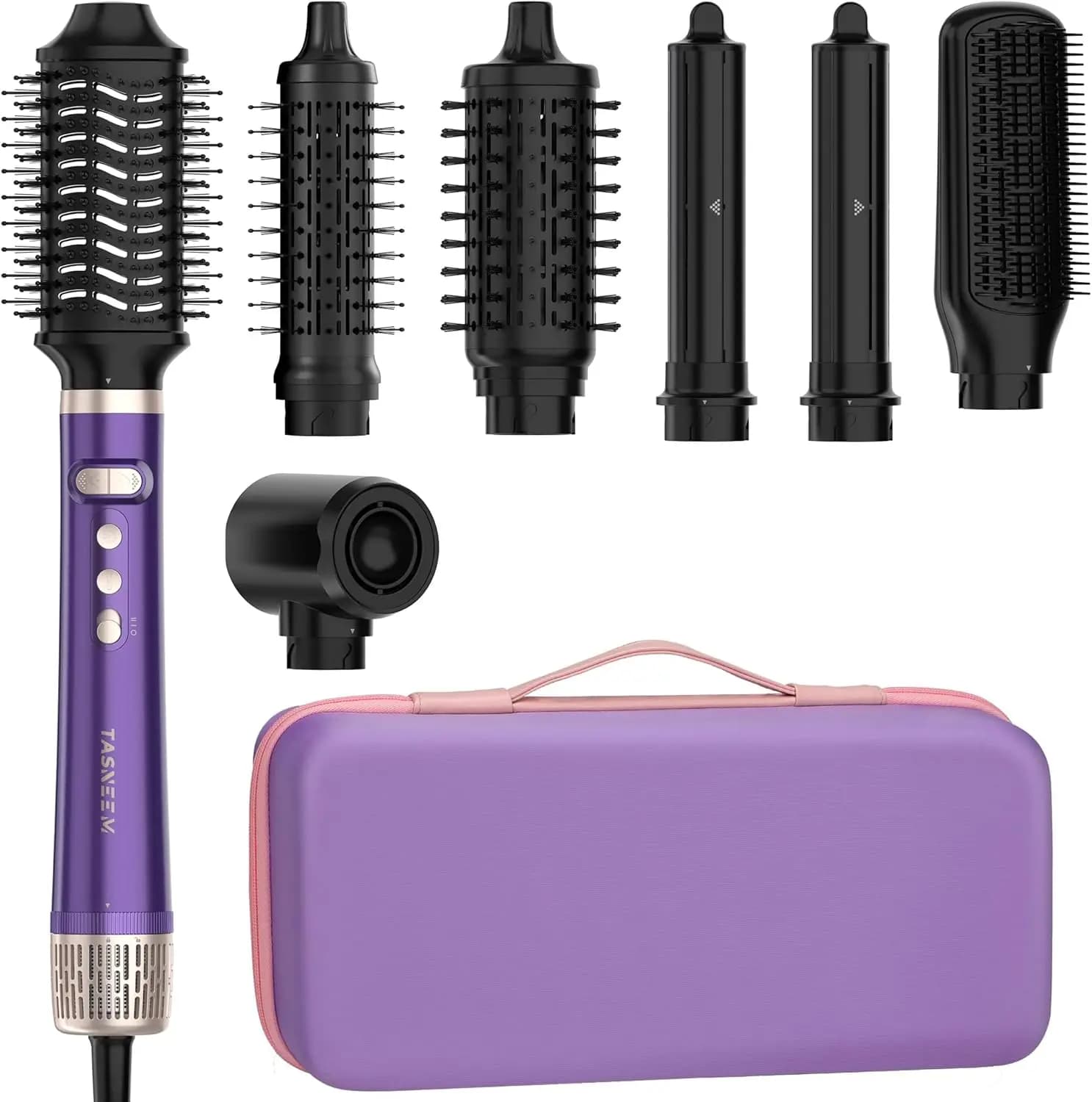Styler ad aria calda 7 in 1 con arricciacapelli automatici, spazzola asciugacapelli, asciugacapelli ionico, piastra lisciante e spazzola volumizzante, custodia da viaggio