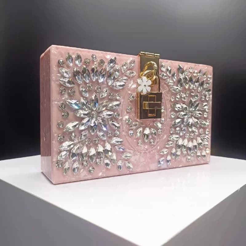 Banchetto di nozze Spalla Pochette con diamanti Borse a catena in acrilico Borsa a tracolla da sera nuova Borsa elegante da donna Bling Pochette da donna
