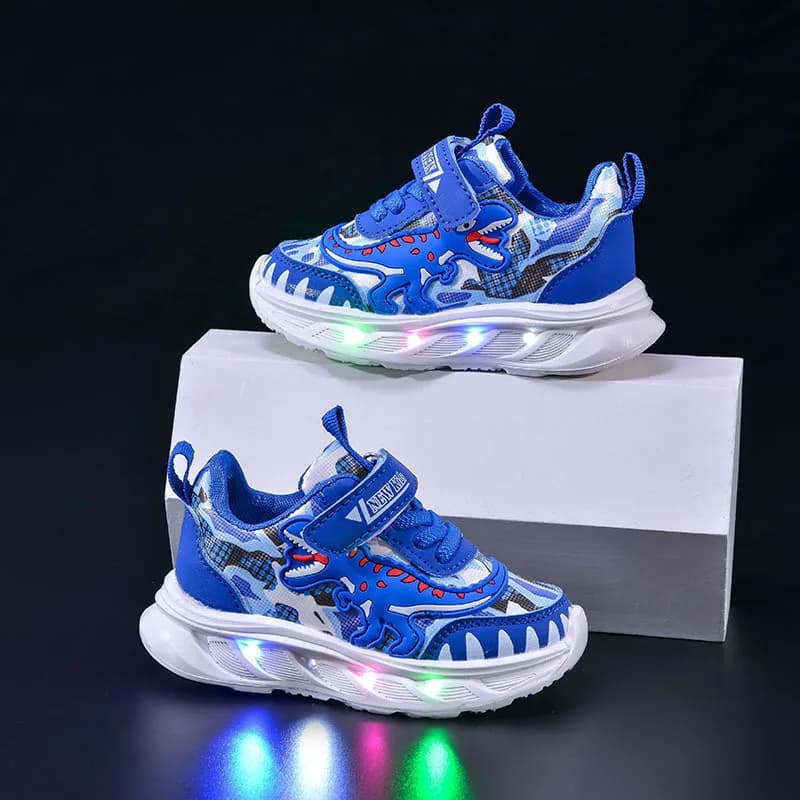 Scarpe per bambini Scarpe da corsa leggere con dinosauro simpatico cartone animato per ragazzi Scarpe da bambino per bambini Scarpe da ginnastica per bambini con lampada a induzione luminosa